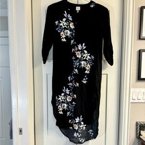 Cupio Black Floral Midi Dress Women’s 3/4 Sleeve High Low Hem Boho Chic Small